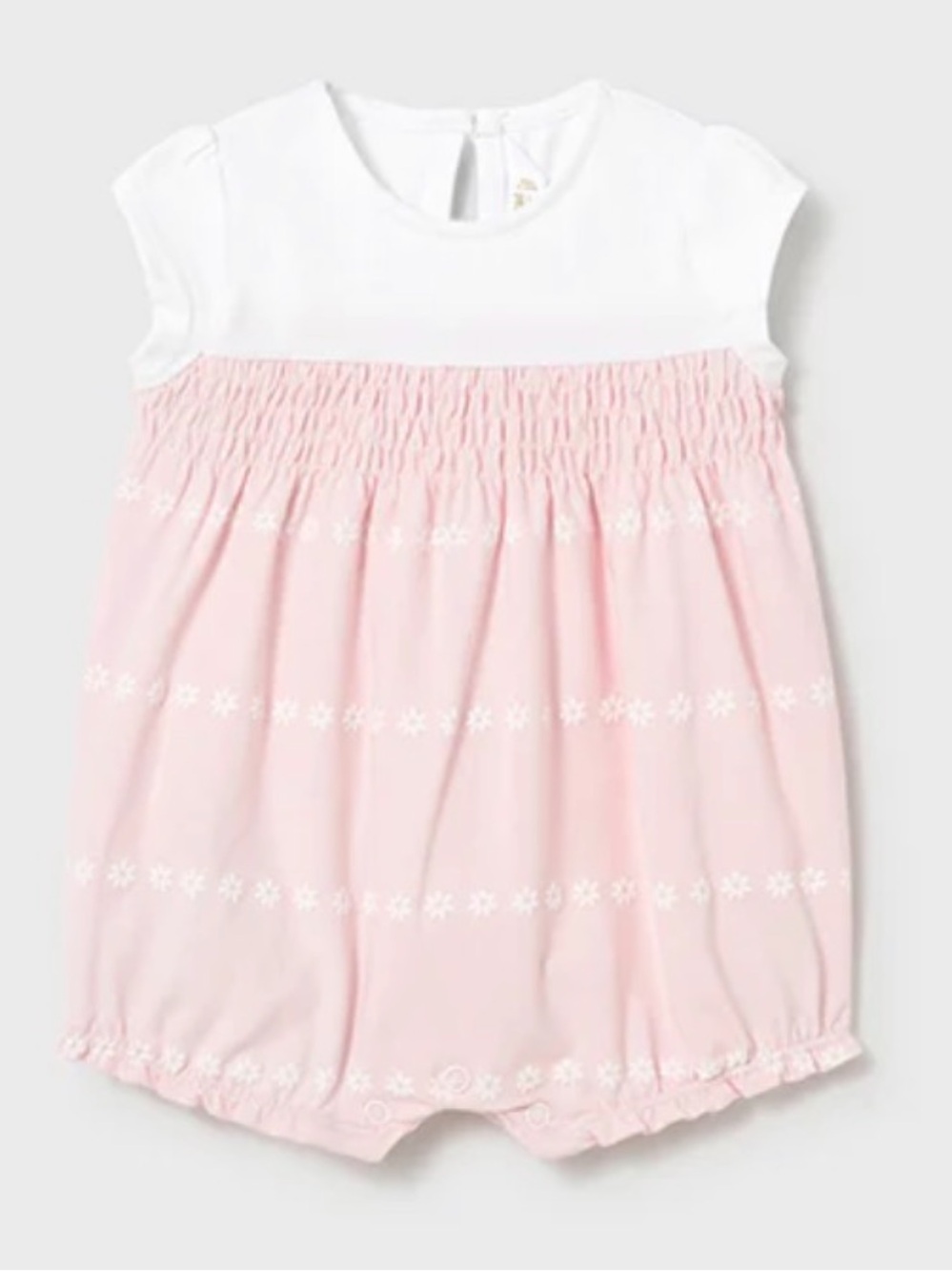 Mayoral White and Light Pink Smocked Baby One-Piece